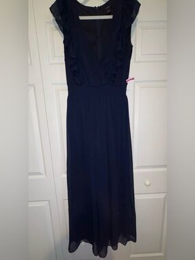 Halogen Navy Ruffle-Trim Jumpsuit